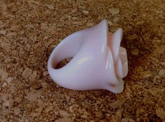Rare Vtg Signed Elizabeth Arden “Pretty” Large Pink Rose Ring Size 8 Silver Tone