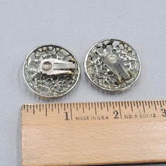Vintage Open Work Round Clip on Earrings Silver tone Drop 1.25″