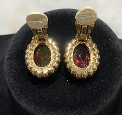 Vintage Carol Lee Rhinestone Faux Ruby Gold Tone Signed Clip On