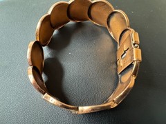 Vintage Mid Century Renoir Copper Disk Hinged Clamp Cuff Bracelet Signed