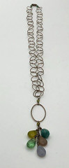 Delicate Sterling Silver Round Link Lavaliere Necklace Glass Dangles Vintage