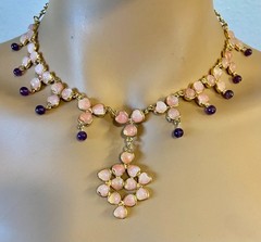 AUTHENTIC SWOBODA SET OF NECKLACE, EARRINGS~ ROSE QUARTZ, AMETHYST