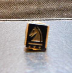Hermes Horse Head Pin Engraved on Black Stone Gold Tone Pin 7/16″ See Photos