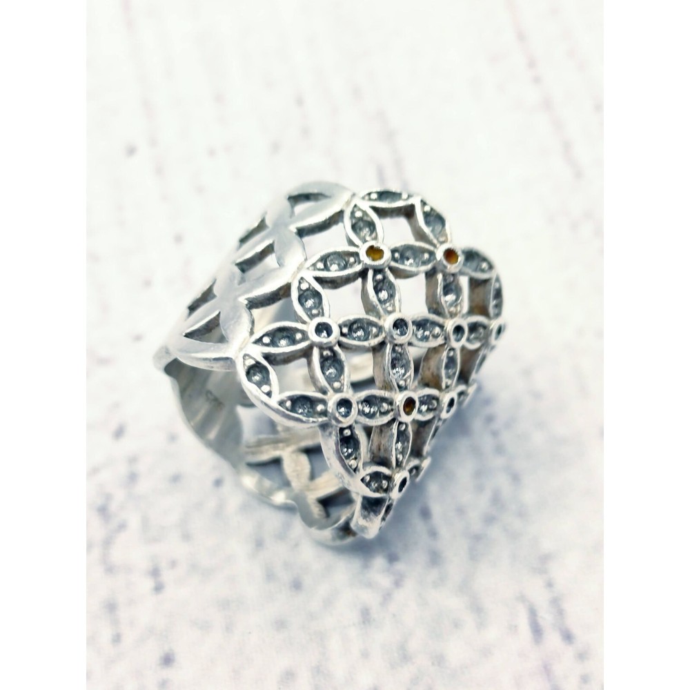 Womens vintage sterling silver ring wide band 5.25 – 5.75 elegant diamond design