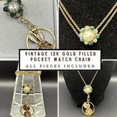 Vintage 12k Gold Filled Watch Chain FOB, ChatelaineSlide,Swivel Dog Clip, ~READ~