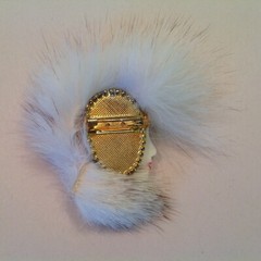 Vintage 1980’s Art Deco Style Lady Profile Brooch Fur Mohawk White Face Eyeliner