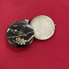Sterling Silver 925 Vintage Black & Gold Round Japanese Damascene Locket Pendant