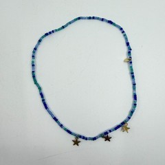 Blue Beaded Celestial Star Charm Necklace Boho Festival Layering Statement Gift