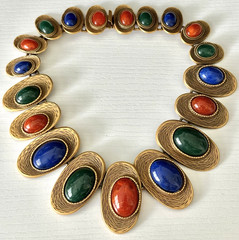 LES BERNARD Signed, Vintage 1990s, Gold-plated, Multi-Coloured Faux-Gemstones, G