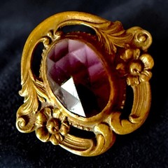 Antique Edwardian Brooch Purple Glass Art Nouveau Gilded Brass Pin