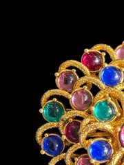 Monet Brooch Multicolor Mogul Gripoix Style Glass Cabochon Dimensional Runway