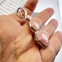 Jay King Pendant Pink Triple Stone Hexagon Carved Geometric Sterling Silver 925