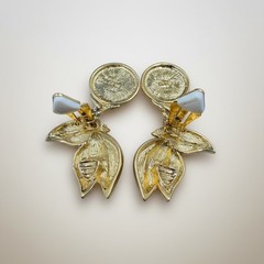 Vintage Gold Tone Tulip Rose Drop Clip On Earrings Coquette Statement Regency