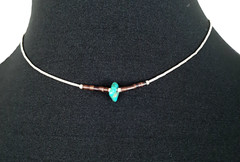 Vintage Southwest Silver Necklace Turquoise Chip Delicate Choker Length 15 Inch