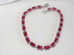 Sterling Silver 925 Lab Created Pink Ruby Tennis Bracelet 8″
