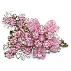 Signed Miriam Haskell Pink Art Glass Floral Brooch Hand Wired Vintage