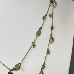 VTG Cookie Lee Gold Tone Necklace Leaf Fringe Charms Long Designer 42″