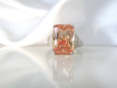 Vintage Sterling Silver 925 Large Champagne Gemstone Cable Ring Size 7