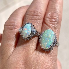 Full Fire Australian Opal with Diamond Halo Platinum Engagement Ring 7g V1159