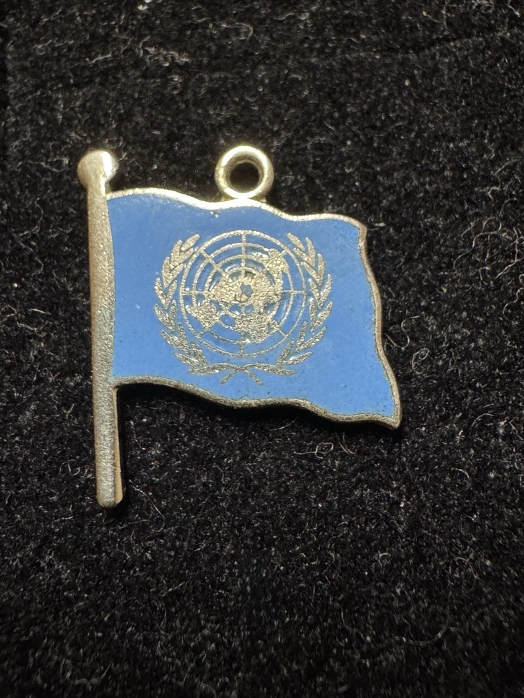 Vintage Sterling Silver United Nations UN Flag Pendant Charm Insignia Enamel
