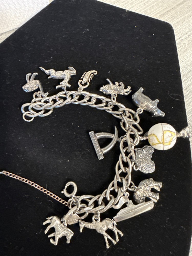 Signed Judy Lee Vintage 12 Charm Bracelet Travel Some Sterling