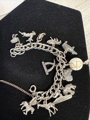 Signed Judy Lee Vintage 12 Charm Bracelet Travel Some Sterling