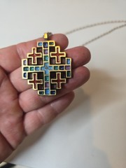 1969 Terra Sancta Guild Pendant A Jerusalem Cross Design Necklace Gold Tone