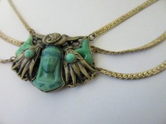 Antique Vintage 1920s EGYPTIAN REVIVAL NECKLACE art deco green czech glass