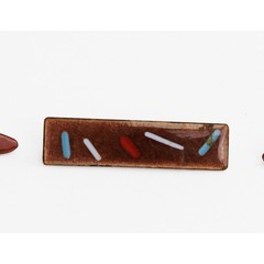 1960s Modern Art Brooch And Earrings Enamel Over Copper Demi-Parure Set
