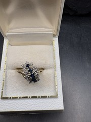 10k Yellow Gold London Blue Topaz Diamond Cluster Estate Ring SZ 8 3.55g