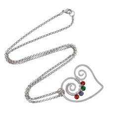 Vintage Sterling Silver 925 Glass Bead Pendant Spiral Heart Necklace 18.5″