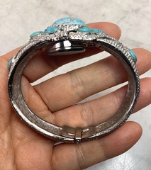 VTG Chateau Swiss Silver Tone Faux Turquoise Hidden Dial Bangle Bracelet Watch