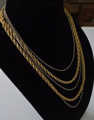 Vintage Gold Silver Tone Multi Strand Rope Chain Statement Necklace 1980s