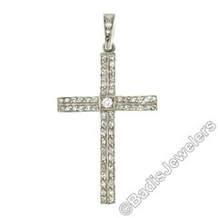 Vintage Unisex Silver & 18k Gold 0.66ctw Old Cut Pave Set Diamond Cross Pendant