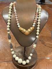 HONG KONG AVON GREEN ORANGE IVORY FAUX PEARL BEAD MCM VINTAGE NECKLACES LOT 5 EU