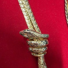 WHITING & DAVIS Gold Tone Egyptian Revival Lariat Necklace snake Earring Set