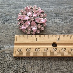 Vintage Floral Brooch Pin Silver Tone Metal Pink Rhinestone Starburst 1/2 Inches