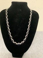 Vintage Sterling Onyx Cabochon & Cubic Zirconia Link 16” Tennis Necklace