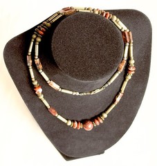 Vtg Red Jasper Varied Bead Necklace Gold Tone Spacers Gold Filled Clasp 15” Drop