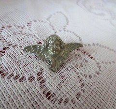 ANGEL PIN WINGED Vintage Pewter Silver Metal Cherub Beautiful Detail c. 1980s