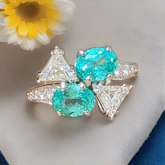 Platinum Vintage Natural Diamond Ring 3.94ct Oval Neon Blue Tourmaline