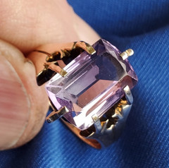 Original VINTAGE Amethyst Solid 14K ROSE GOLD DECO Engagement Ring Solitaire 7