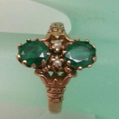 Antique Victorian 10K Gold Genuine 0.80ct Emeralds & Pearl Ring
