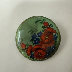 Vintage Beautiful Russian Lacquer Pin Brooch Signed Gold Tone Design On Edges 2”