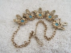 Goldtone Rhinestone Blue Bead Scoop Necklace (B36)