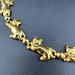 Vintage Necklace Cat Kitten With Yarn Ball Link Shiny Gold Tone 1980s 19″ Avon