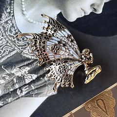 Vintage Fairy Brooch – Gold Tone Blue Enamel Wings – Modern Fantasy Pin – 2”
