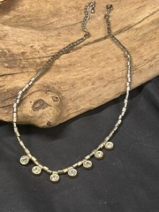 Vintage Silver Tone Necklace W Hanging Rhinestones ;Adjustable Length