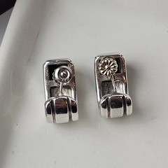 Vintage 925 Sterling Silver & 18 K Gold Black Onyx Screw-back Modernist Earrings