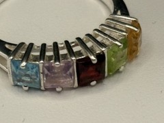 925 Sterling Silver Size 9 Ring Citrine, Emerald, Garnet, Amethyst, Topaz 3.4g